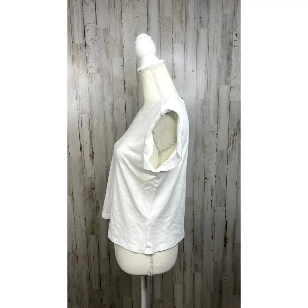 By Anthropologie Women's Small White Keyhole Back Structured Sleeveless Top - Picture 5 of 6